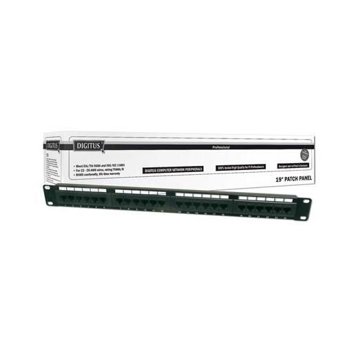 DN-91624U Digitus 19" 24 Port Cat-6 UTP Patch Panel, 8P8C, 50 µ (Mikron), Altın Kontak, LSA, 1U, Zırhsız 