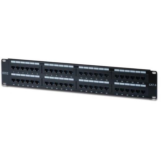 DN-91648U Digitus 19 Inch CAT 6 UTP Patch Panel, Zırhsız, 48 port RJ45, 8P8C, LSA, 2U Siyah renk RAL 9005