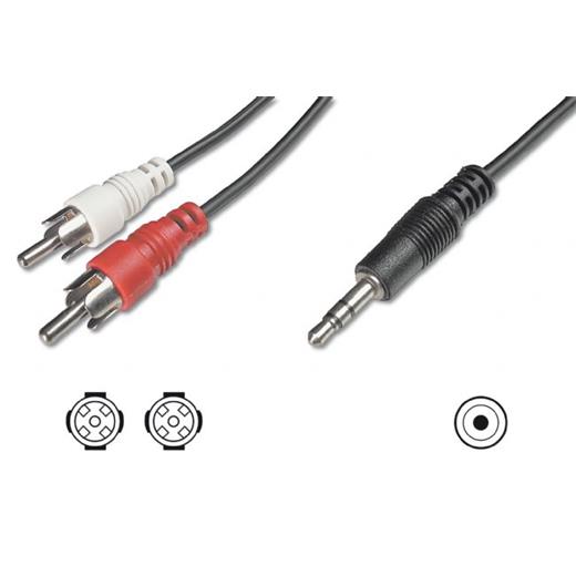 AK-510300-050-S Audio Kablosu, 1 x stereo 3,5 mm erkek <> 2 x RCA erkek, 5 metre, CCS, 2x0.10/10, zırhlı, siyah renk