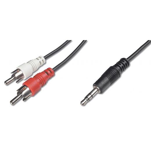 AK-510300-025-S Audio Kablosu, 1 x stereo 3,5 mm erkek <> 2 x RCA erkek, 2.50 metre, CCS, 2x0.10/10, zırhlı, siyah renk