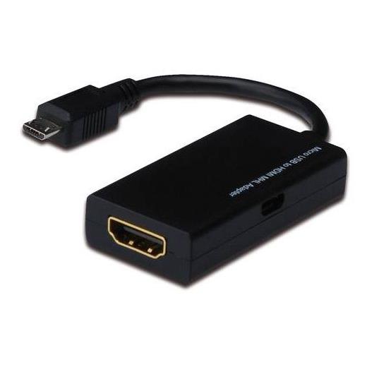 AK-300305-002-S MHL 1.0 Adaptörü, Micro USB B Erkek (USB 2.0) Hdmi A Dişi, kablo uzunluğu 10 cm, AWG 28, MHL 1.0 Full HD, siyah renk