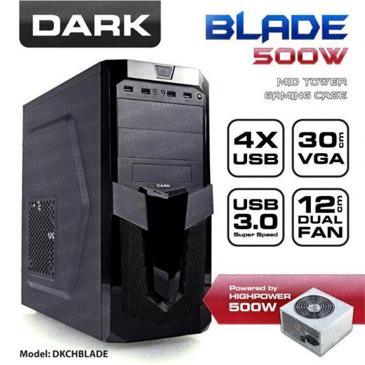 Dark Blade 500W, 4xUSB, 2x12cm Fan,ATX Siyah Kasa