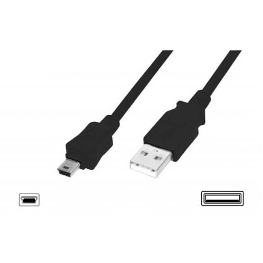 AK-300130-010-S USB 2.0 Bağlantı Kablosu, USB A Erkek - USB mini B (5 pin) Erkek, 1 metre, AWG 28, USB 2.0 uyumlu, UL, siyah renk 