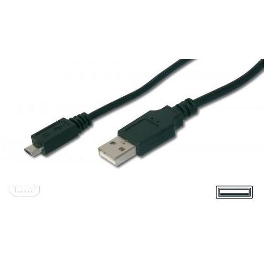 AK-300110-010-S USB 2.0 Bağlantı Kablo, USB A Erkek <> Mikro USB B Erkek, 1 metre, AWG 28, UL, siyah renk