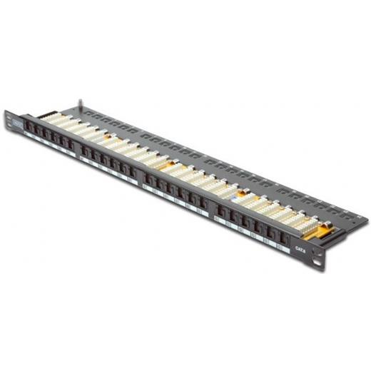 DN-91624U-SL-SH Digitus 19" 24 port Cat-6 UTP Patch Panel, 8P8C, LSA, 0,5U boyut, tozdan korumak için kapaklı, zırhsız, siyah renk