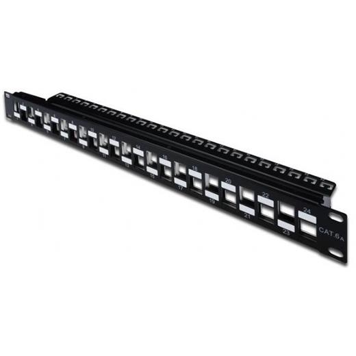 DN-91412 Digitus 24 Port Boş Patch Panel, Zırhlı/Zırhsız Keystone Jack Takılabilir, 1U Yüksekliğinde, Port'ların Yerleşimi Zikzaklı, RAL 9005 renk