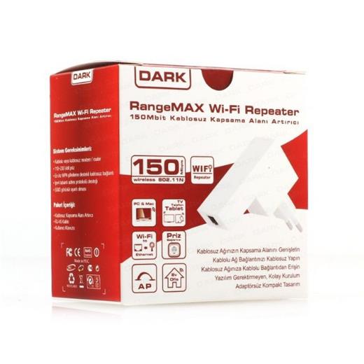 DARK WRN-150 150Mbit 802.11n WiFi Kablosuz Kapsama Alanı Arttırıcı - Adaptörsüz Tasarım