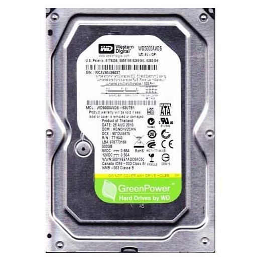 WD Green WD5000AVDS, 3.5, 500 GB, IntelliPower, SATA, Hard Disk Drive