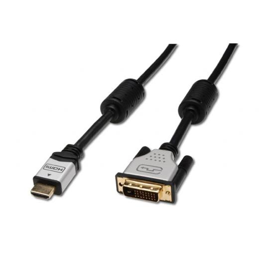 AK-330301-050-S Hdmi  lt;- gt; Dvi Bağlantı Kablosu, 5 metre, Hdmi tip A, (19-pin) Erkek  lt;- gt; Dvi-D (241) Erkek, AWG 30, 2 x zırhlı, UL, siya