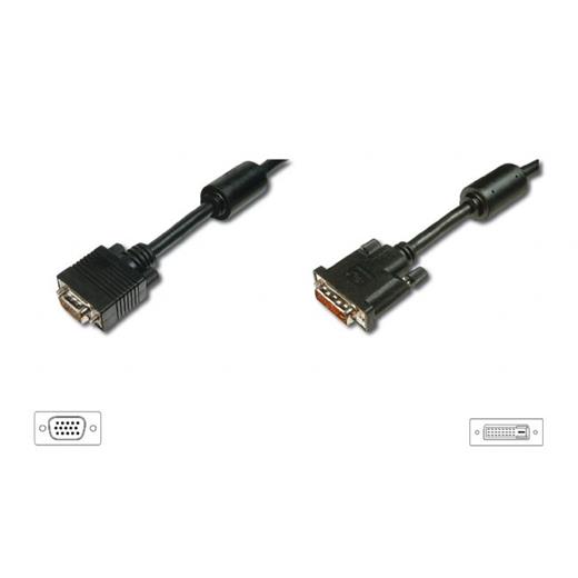 AK-320300-020-S Dvi - VGA Bağlantı Kablosu, Dvi-I (24+5) Erkek <==> VGA (HD15) Erkek, Dvi-I dual link, 2 metre, UL, siyah renk 