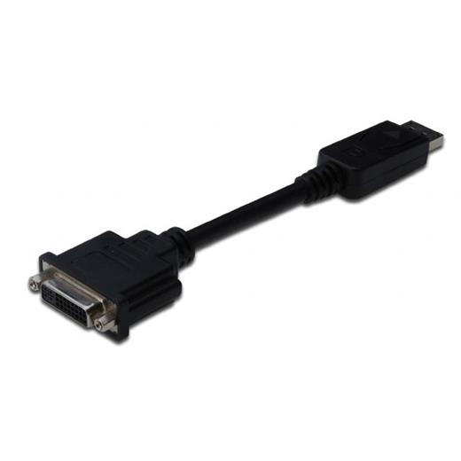 AK-340409-001-S DisplayPort (DP) <-> Dvi-I Adaptörü, Kablolu,  DP Erkek - Dvi-I (24+5) Dişi, 0.15 metre, kilit mekanizmalı, DP 1.2 uyumlu UL,  siyah renk