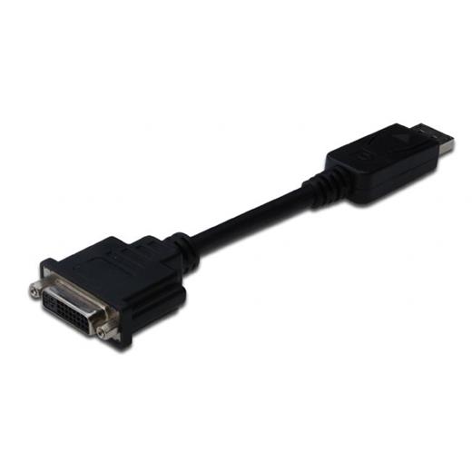 AK-340401-001-S DisplayPort (DP) <-> Dvi-I Adaptörü, Kablolu, DP Erkek - Dvi-I (24+5) Dişi, 0.15 metre, kilit mekanizmalı, DP 1.2 uyumlu, 2x zırhlı, UL, nikel kaplama, siyah renk