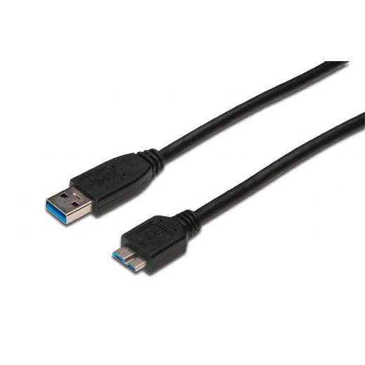 AK-300116-018-S USB 3.0 Bağlantı Kablosu, USB A Erkek - USB micro B Erkek, 1.8 metre, AWG 28, USB 3.0 uyumlu, UL, siyah renk
