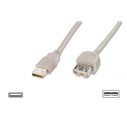 AK-300202-018-E USB 2.0 Uzatma Kablosu, USB A, Erkek - USB A Dişi, AWG 28, 1.8 metre, USB 2.0 uyumlu, UL, bej renk