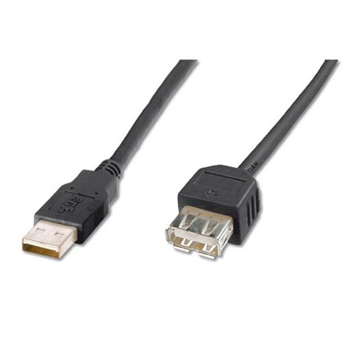 AK-300200-018-S USB 2.0 Uzatma Kablosu, USB A Erkek - USB A Dişi, 1.80 metre, AWG 28, siyah renk