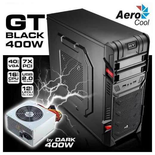 Aerocool GT Black Edition 400W, 2x USB,1 Fanlı, Mid-Tower Siyah Kasa