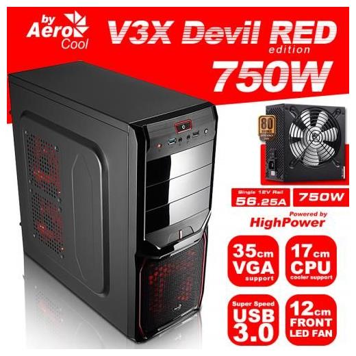 AeroCool V3X Adv.Devil Red Ed.750W Kırmızı/Siyah ATX Kasa