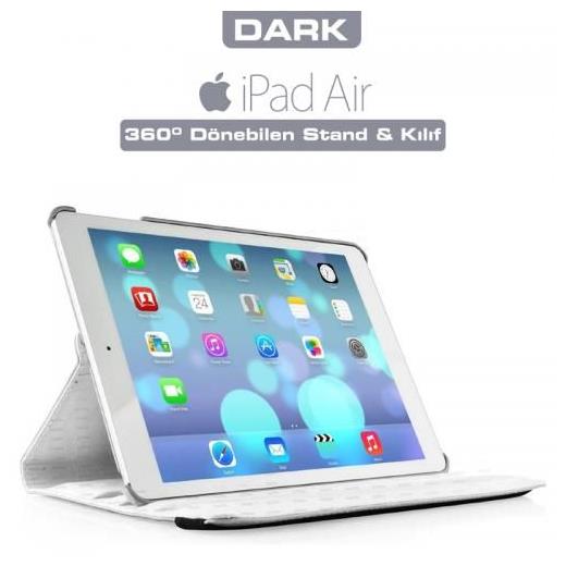 Dark Ipad Air (5) Uyumlu 360 Dönebilen Kılıf / Ajanda (Beyaz)