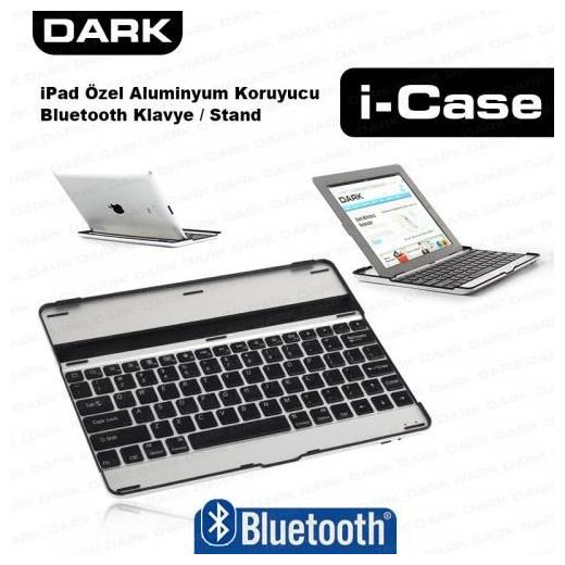 Dark iCase Şarjlı Bluetooth Klavyeli, Alüminyum Ipad2/3/4 Kılıf ve Stand