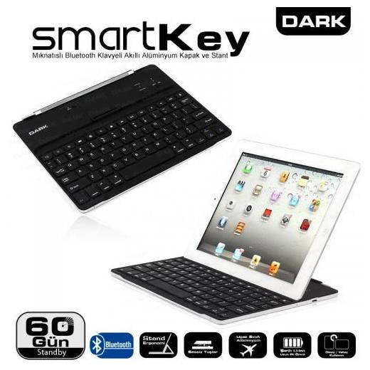 Dark Smart Key Ipad2/3/4 Uyumlu Mıknatıslı Bluetooth Klavyeli Akıllı Alüminyum Kapak ve Stant