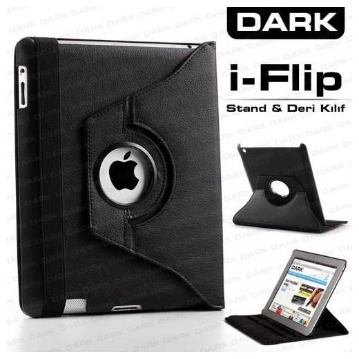Dark i-Flip Ipad2/3/4 için 360 Derece Hareketli Yatay / Dikey 3 Kademeli Stand ve Deri Kılıf