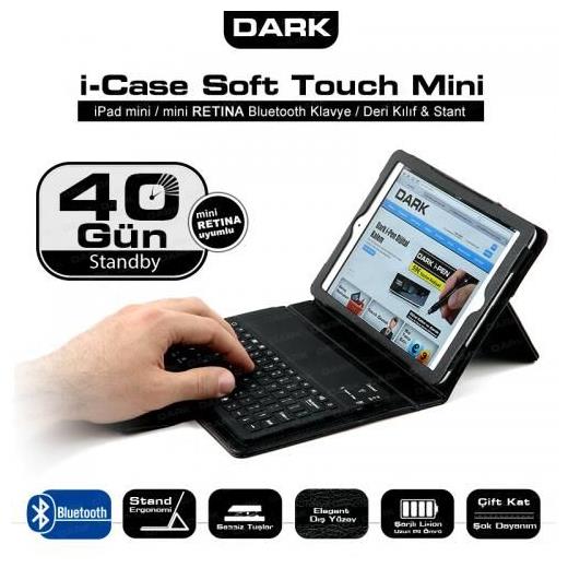 Dark mini Ipad İçin Şarjlı Bluetooth Klavyeli, Ajanda Tipi Kılıf ve Stand