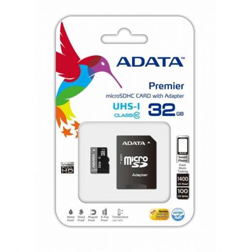 ADATA MICRO SDHC  32GB  UHS-ICLASS10-RETAIL W/1 ADAPTER AUSDH32GUICL10-RA1