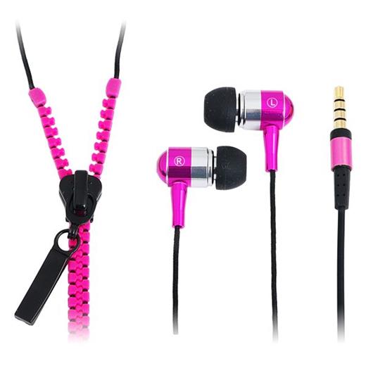 LogiLink HS0022 Kulakiçi Mikrofonlu Stereo Fermuar Kulaklık, Neon Pembe