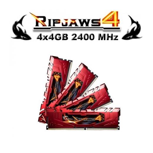 Gskill F4-2400C15Q-16GRR Ripjaws4 Kırmızı DDR4-2400Mhz CL15 16GB (4X4GB) QUAD (15-15-15-35) 1.2V