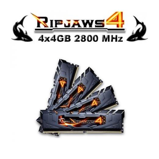 Gskill F4-2800C16Q-16GRK Ripjaws4 Siyah DDR4-2800Mhz CL16 16GB (4X4GB) QUAD (16-16-16-36) 1.2V