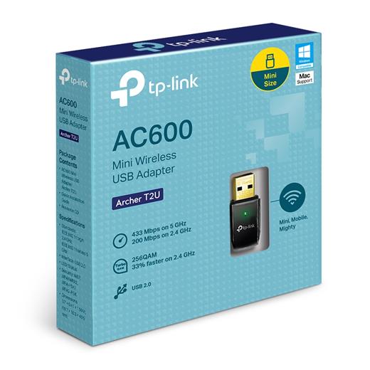 TP-Link  Archer T2U 600 Mbps (2.4GHz 150 Mbps 5GHz 433Mbps) Kablosuz Dual Band USB Adaptör