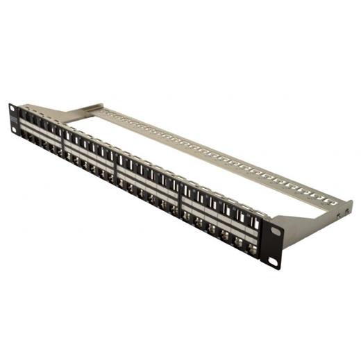 DN-91424 Digitus 48 Port Boş Patch Panel, Zırhlı Keystone Jack Takılabilir, 1U Yüksekliğinde, siyah RAL 9005 renk