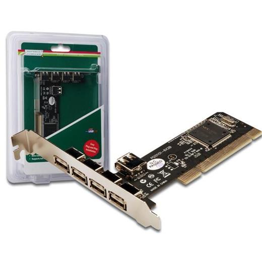 DS-33220 Digitus 5 Port 039;lu (4 Harici)  1 (1 Dahili) PCI USB Kart, USB 2.0, NEC UPD720101 chipset 039;li