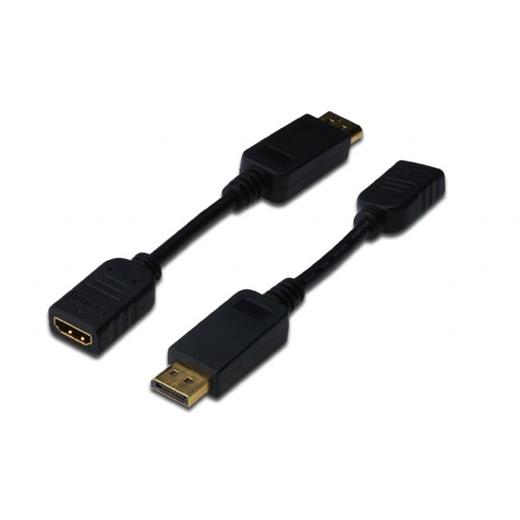 AK-340408-001-S DisplayPort (DP) <-> Hdmi Adaptörü, Kablolu, DP Erkek - Hdmi Tip A Dişi, 0.15 metre, kilit mekanizmalı, DP 1.1a uyumlu, UL, siyah renk 