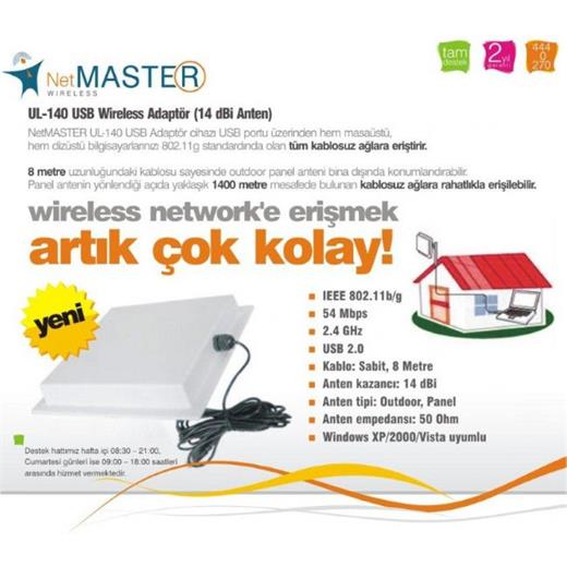 Netmaster-ul 140 usb adaptör-kablosuz 14 dbi anten