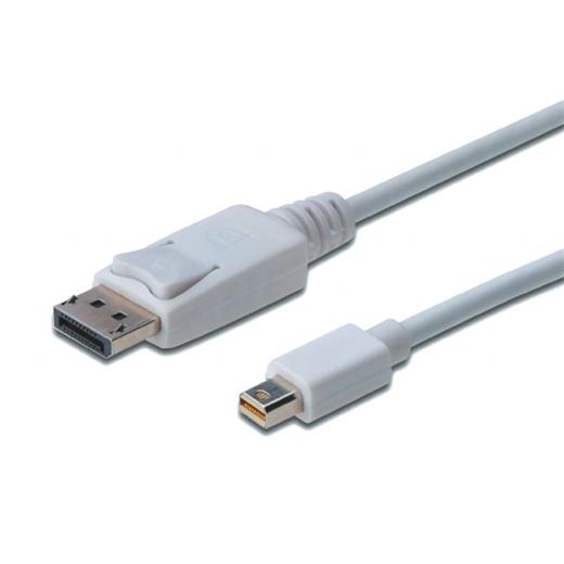 AK-340102-010-W DisplayPort <-> Mini DisplayPort Bağlantı Kablosu, DP Erkek - mini DP Erkek, 1 metre, kilit mekanizmalı, DP 1.1a uyumlu, UL, beyaz renk