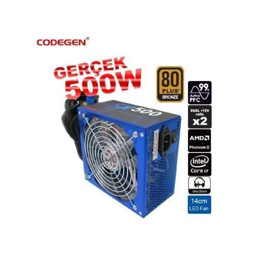 CODEGEN SX500 80 PLUS 24PIN+8PIN AKTİF PFC 14CM MAVİ LED FANLI PSU