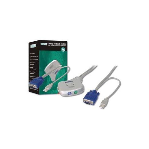 DC OC12U Digitus 2 portlu USB Mini KVM (Keyboard/Video Monitor/Mouse) Switch, Masaüstü Tip, KVM bağlantı kablosu ürün beraberinde gelmektedir 