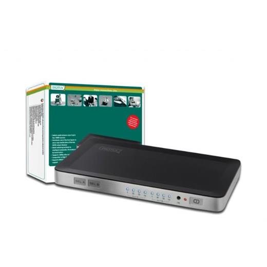 DS-48300 Digitus Hdmi Matrix Switch, 4 Giriş (Hdmi Arayüzlü Kaynak Cihaz), 2 Çıkış (Hdmi Arayüzlü Görüntü Aygıtı), uzaktan kumanda ürünle birlikte gelmektedir