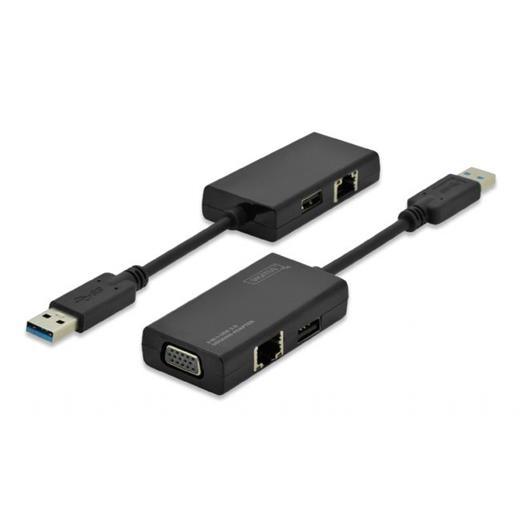 DA-70835 Digitus Çok Fonksiyonlu USB 3.0 Grafik Adaptörü, 1x USB 3.0 port (dişi), 1x LAN (RJ-45), 1x VGA (DB15 dişi)