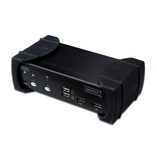 DS-12423 Digitus 2 port’lu USB KVM (Keyboard/Video Monitor/Mouse) Switch, Mikrofon ve Hoparlör bağlantısı mevcut  2 port 039;lu USB (2.0) Hub, Masaü