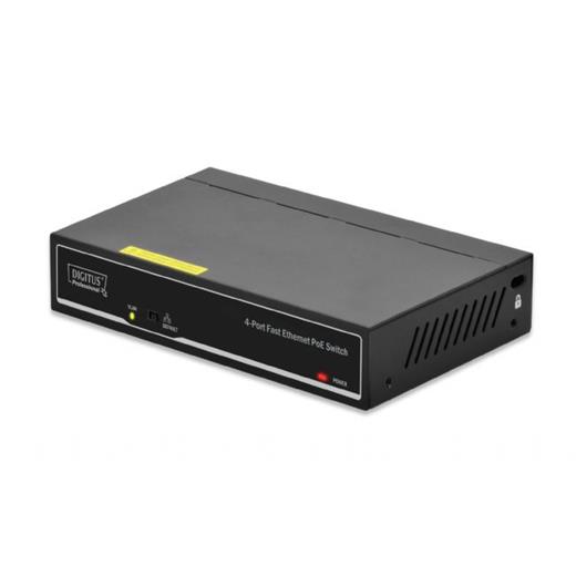 DN-95322 Digitus Fast Ethernet PoE af/at 4-Port Switch, DIP switch for VLAN function 1-port 10/100Mbps uplink / 60W
