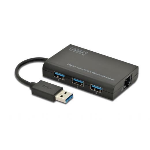 DA-70250 Digitus® USB 3.0 3-Port Hub  amp; Gigabit LAN Adapter