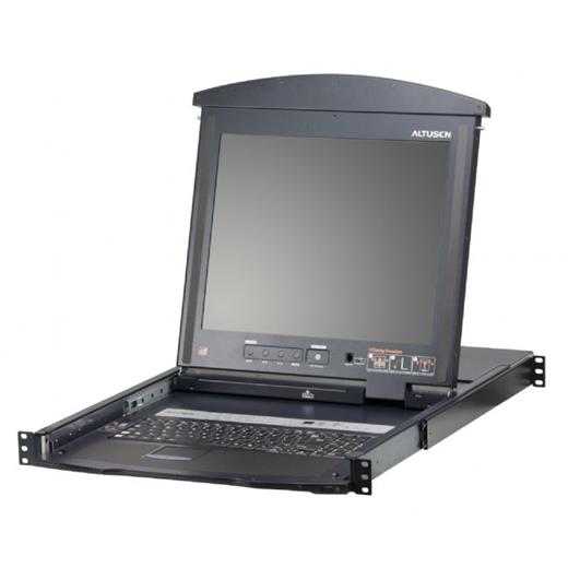 ATEN-KL1516ANT Çift Sürgülü Kasaya Sahip, 19 quot; LCD Ekran, Türkçe Klavye ve Touchpad 039;i Bulunan 16 Port Cat 5 PS/2 KVM Switch, Konsol Sayısı 2