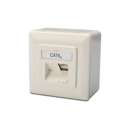 DN-9008-S-1 Digitus Sıva Üstü İkili RJ-45 Priz, CAT. 6A Class EA, Shielded (Zırhlı), 2 x RJ45, 8P8C, LSA, Beyaz Renk RAL 9010, Flush Mount, yatay kabl