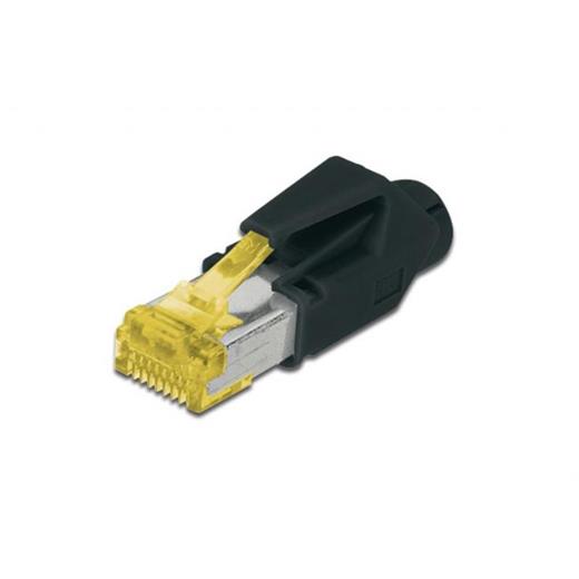 A-MO6A 8/8 HRS Modüler Fiş, Cat. 6A, RJ45, HIROSE TM 31, 8P8C, zırhlı, yuvarlak kablo takmak için koruma kılıflı