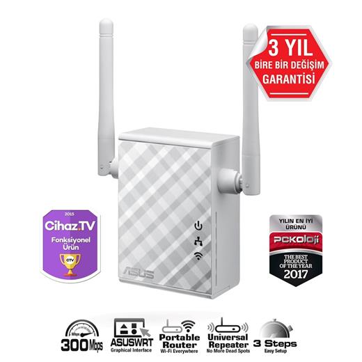 ASUS RP-N12 300mbps N300 2.4GHZ Mesafe Genişletici EV Ofis Tipi 2x 2dbi sabit anten