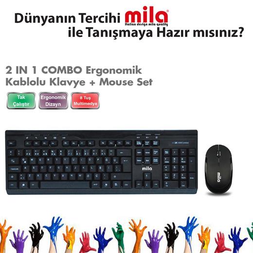 Mila KB-901-M698 Ultra Slim Multimedya Klavye + Mouse Set USB Bağlantı
