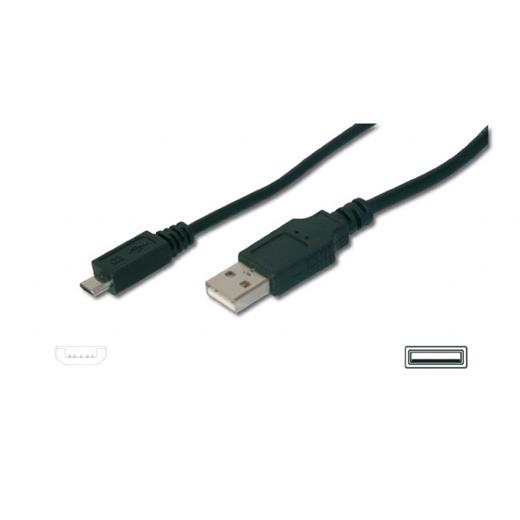 AK-300110-018-S USB 2.0 Uyumlu Kablo, USB A Erkek <> Mikro USB B Erkek, 1.80 metre, AWG 28, UL, siyah renk