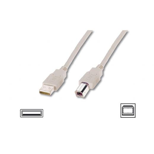 AK-300105-018-E USB 2.0 Bağlantı Kablosu, USB A Erkek - USB B Erkek, 1.8 metre, AWG 28, USB 2.0 uyumlu, UL, bej renk